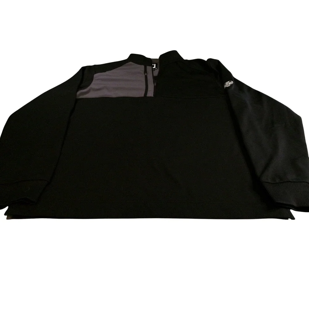 FootJoy Mens Quarter Zip Pullover Black Gray Golf Jacket 25155 Medium BKE‎ Logo